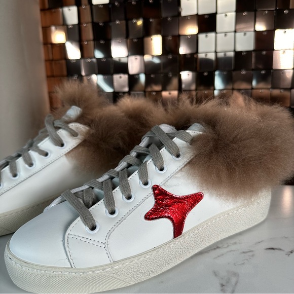 AMA ‘SLAM’ Made In Italy White With Red Star & Brown Fur Trim Size 37 NIB - Picture 5 of 15